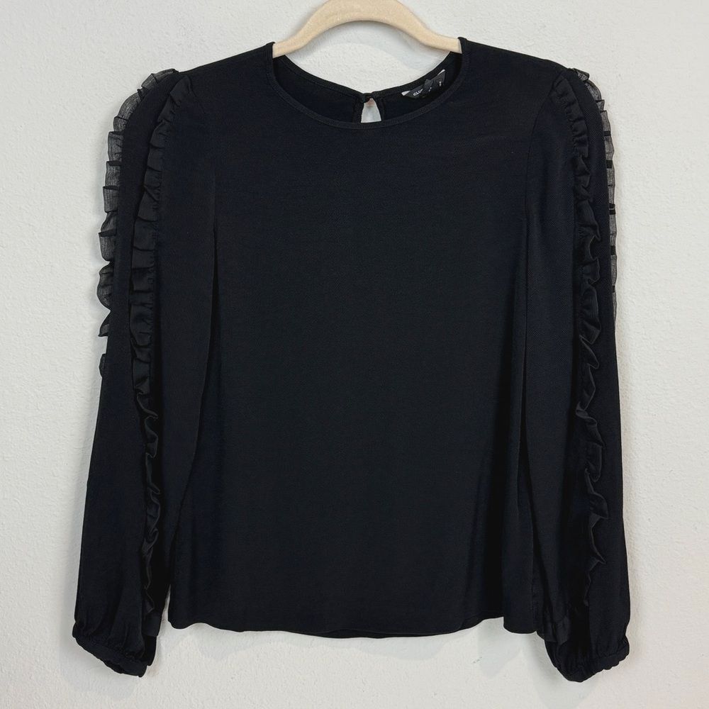 Club Monaco Evangah Black Ruffle Sleeve Blouse XS